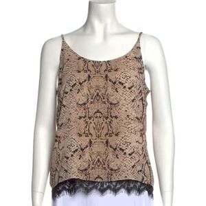 Rachel Zoe Snake Print Lace Trim Cami Top Size L NWT Scoop Neck Silk-Look